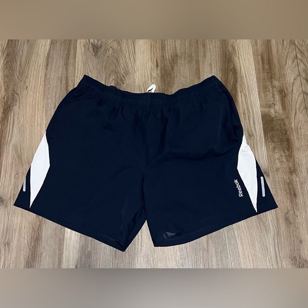 Women's Blue With White Reebok Drawstring Athletic Shorts